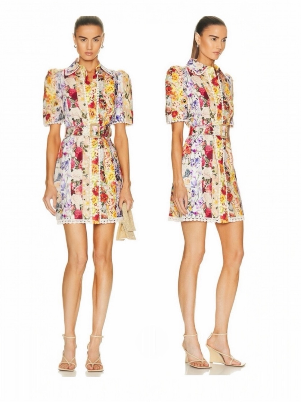 ZIMMERMANN Wonderland Linen Floral-Print Short Sleeve
Button Down Mini Dress NEW
